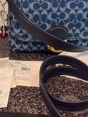 Coach Blue Signature Canvas Convertible Crossbody with Navy Trim